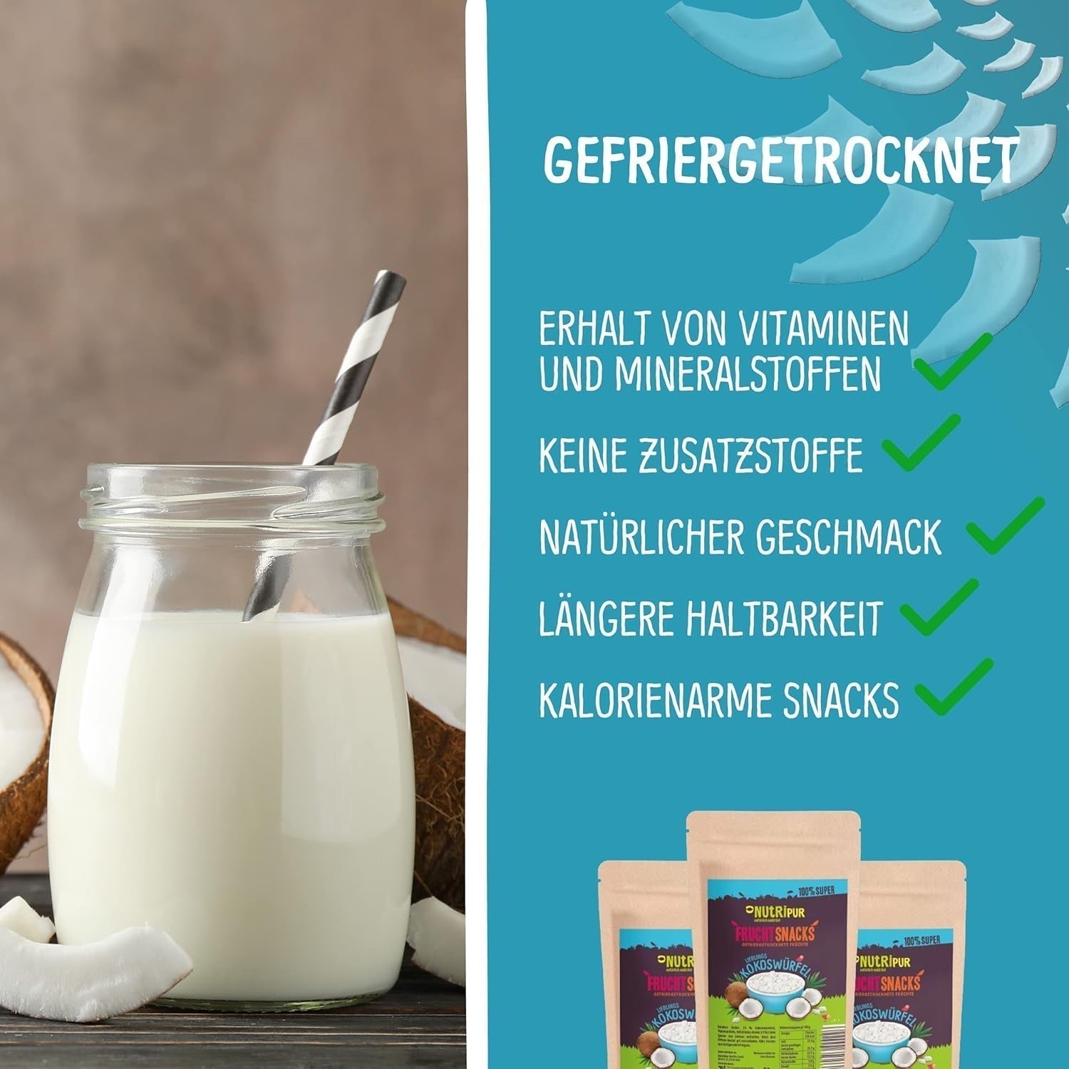 Noix de coco lyophilisée : 50g de fruits lyophilisés - bonbons vegan cubes de noix de coco sucrés - fruits naturellement séchés de NutriPur Produits déshydratés Naty Shop
