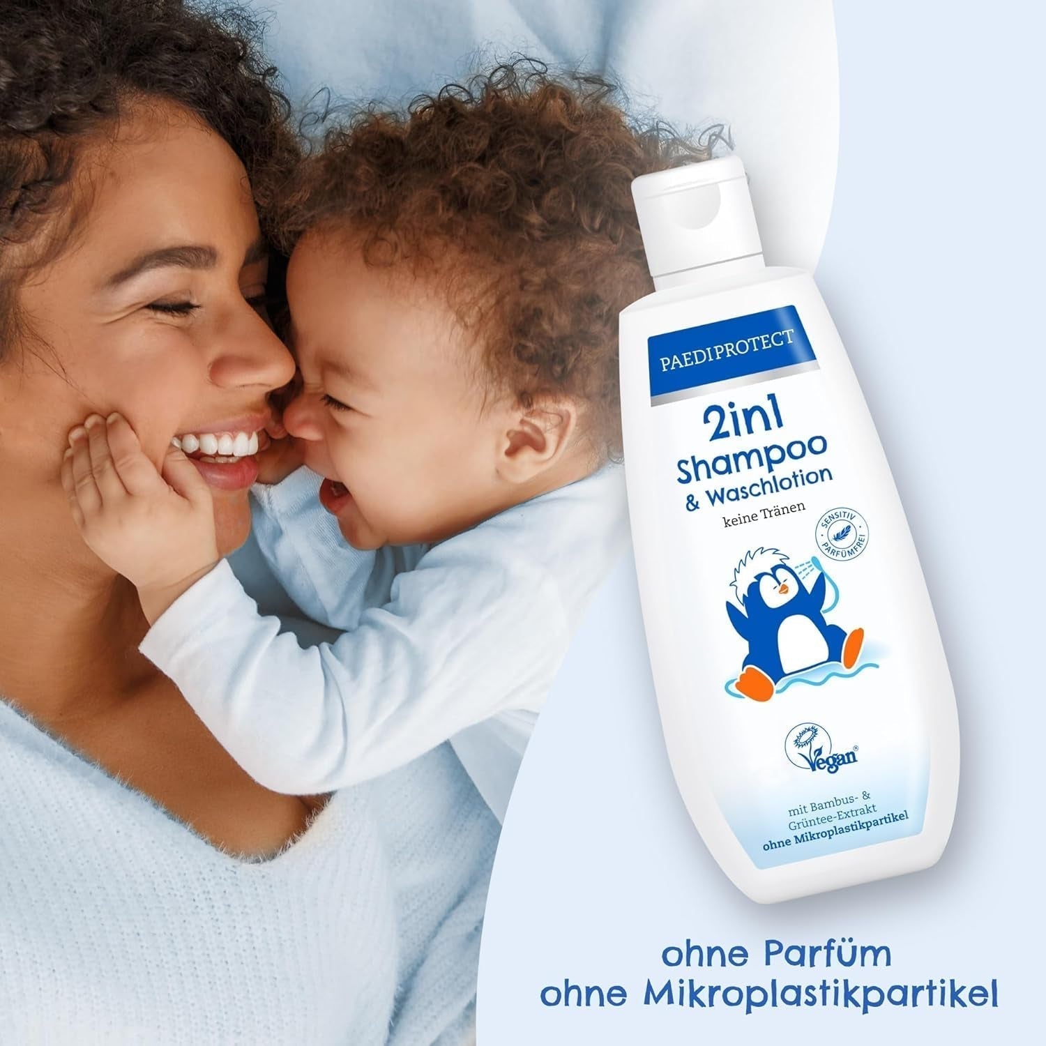 PAEDIPROTECT Shampoing et lotion lavante 2en1 pour bébés et enfants 200 ml, nettoyage délicat et cheveux sans parfum ni microplastiques, le gel douche hydrate les peaux sèches et sensibles, également pour adultes Enfants - Bain et Soin Naty Shop