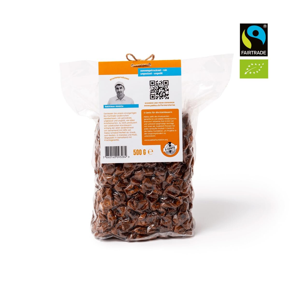 PAKKA - Cerises dorées séchées au soleil biologiques et équitables 500 g, cerises jaunes cueillies à l'état sauvage, sans pépins, non sucrées, directement des petits agriculteurs de Samarkand, Ouzbékistan, végétaliennes, 500 g (1 paquet) Naty Shop Produits déshydratés