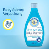 PENATEN Bain & Shampoing Ultra Sensible (400 ml), bain et shampoing bébé particulièrement doux pour la peau très sensible des bébés sujets aux névrodermites, gel douche et shampoing cheveux sans parfum ni colorant Enfant - Bain et Soin Naty Shop