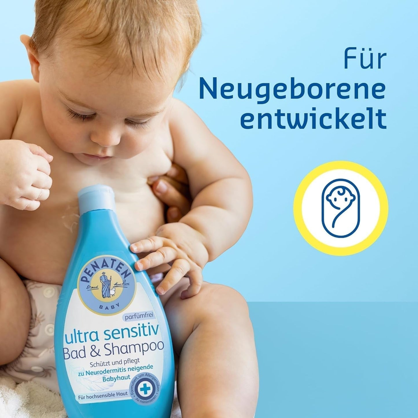 PENATEN Bain & Shampoing Ultra Sensible (400 ml), bain et shampoing bébé particulièrement doux pour la peau très sensible des bébés sujets aux névrodermites, gel douche et shampoing cheveux sans parfum ni colorant Enfant - Bain et Soin Naty Shop