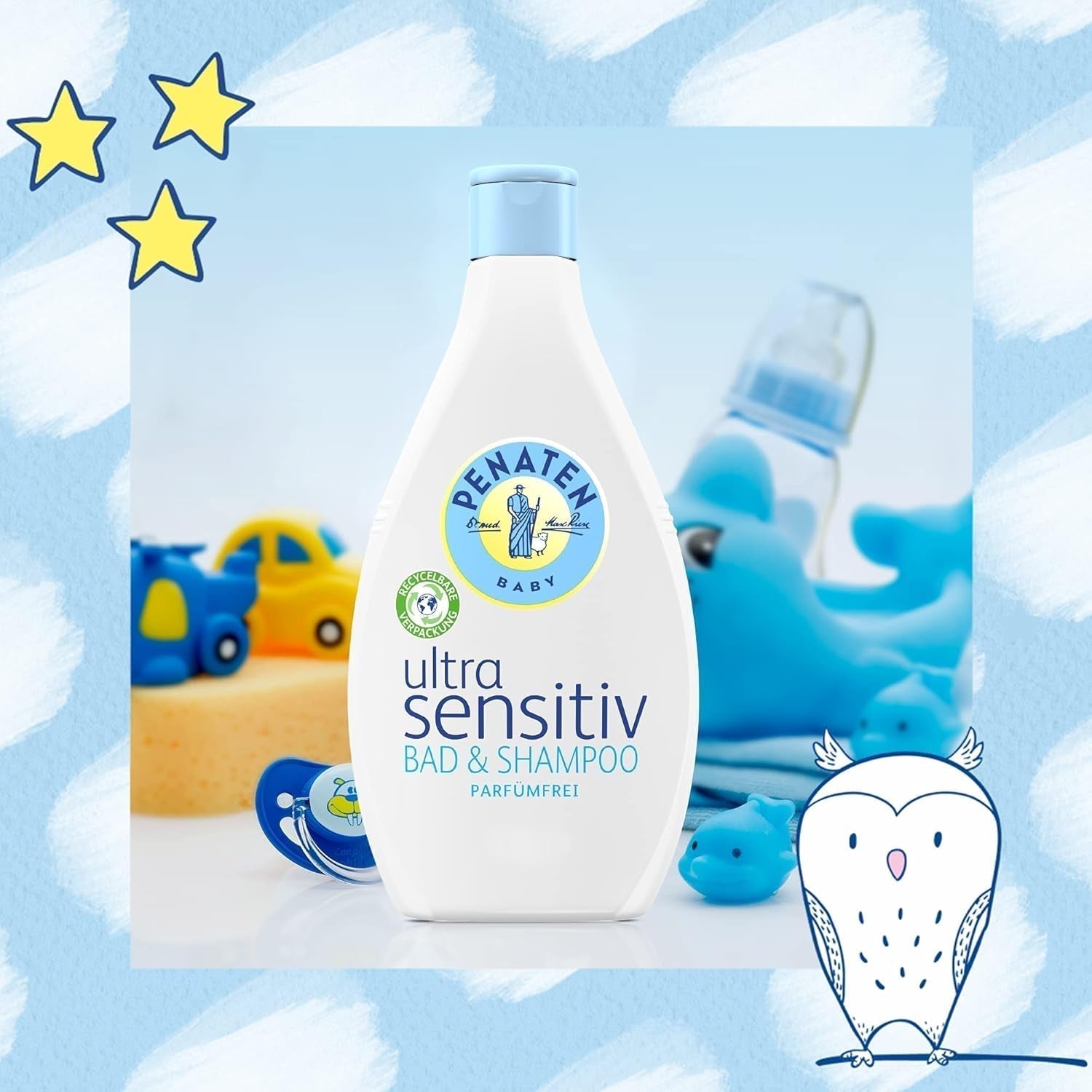 PENATEN Bain & Shampoing Ultra Sensible (400 ml), bain et shampoing bébé particulièrement doux pour la peau très sensible des bébés sujets aux névrodermites, gel douche et shampoing cheveux sans parfum ni colorant Enfant - Bain et Soin Naty Shop
