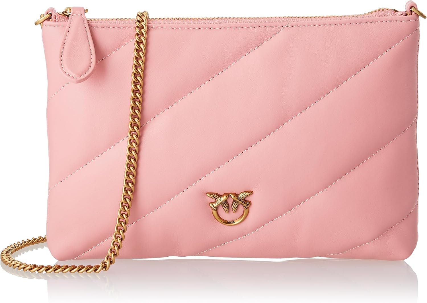 Pinko Ladies Flat Pouch Sheep Nappa FLACHTASCHE SCHAFNAPPA Sacs pour femmes Naty Shop P66Q_Rosa Rossore-Antique Gold