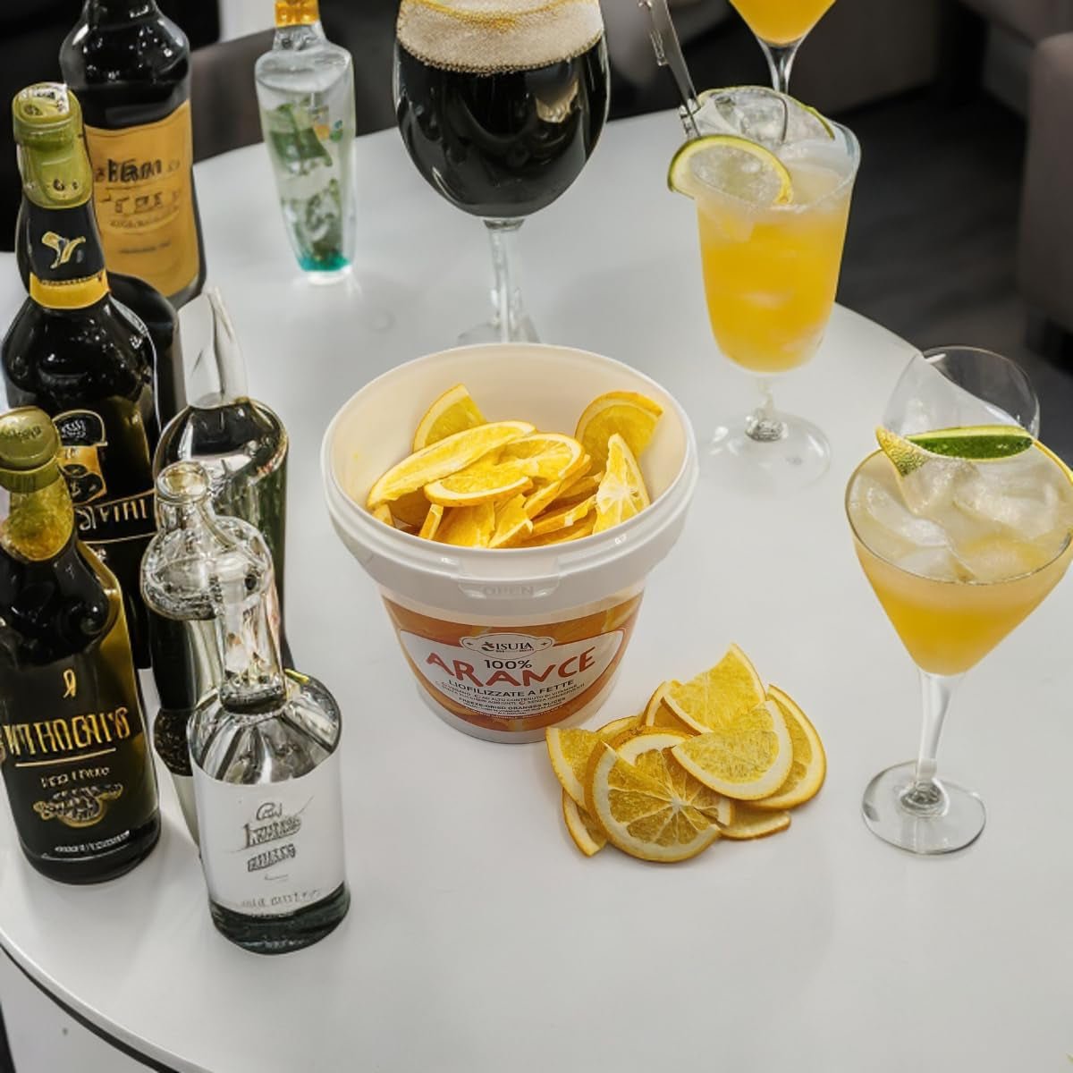 Oranges fraîches lyophilisées en demi-tranches - oranges déshydratées à froid pour cocktails professionnels fruits frais lyophilisés fruits secs pour cocktails - paquet de 1 litre env. 70 produits déshydratés Naty Shop