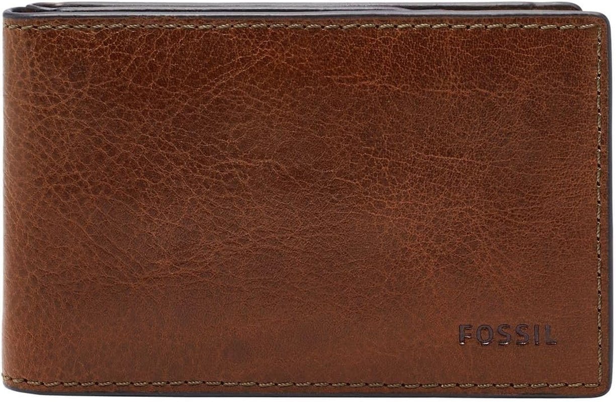 Fossil Andrew Portefeuille à deux volets en cuir pour homme 11,5 cm L x 1,9 cm l x 7,7 cm H Portefeuille pour homme Naty Shop Marron