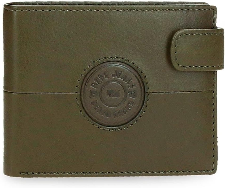 Portefeuilles et porte-monnaie en cuir de vache Pepe Jeans Cracker, noir, marron, vert, différentes tailles, portefeuille pour hommes Naty Shop, portefeuille à clic vertical vert