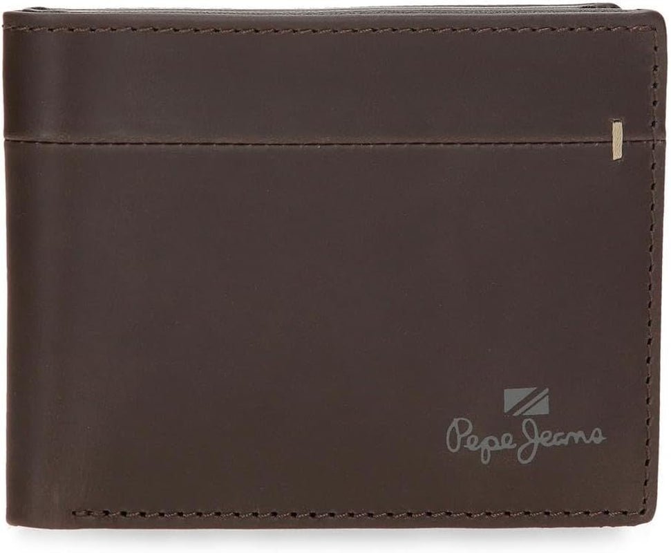 Portefeuilles et porte-monnaie Pepe Jeans Staple en cuir de vache, noir, marron, bleu marine, différentes tailles, portefeuille pour hommes Naty Shop Brown Staple Wallet