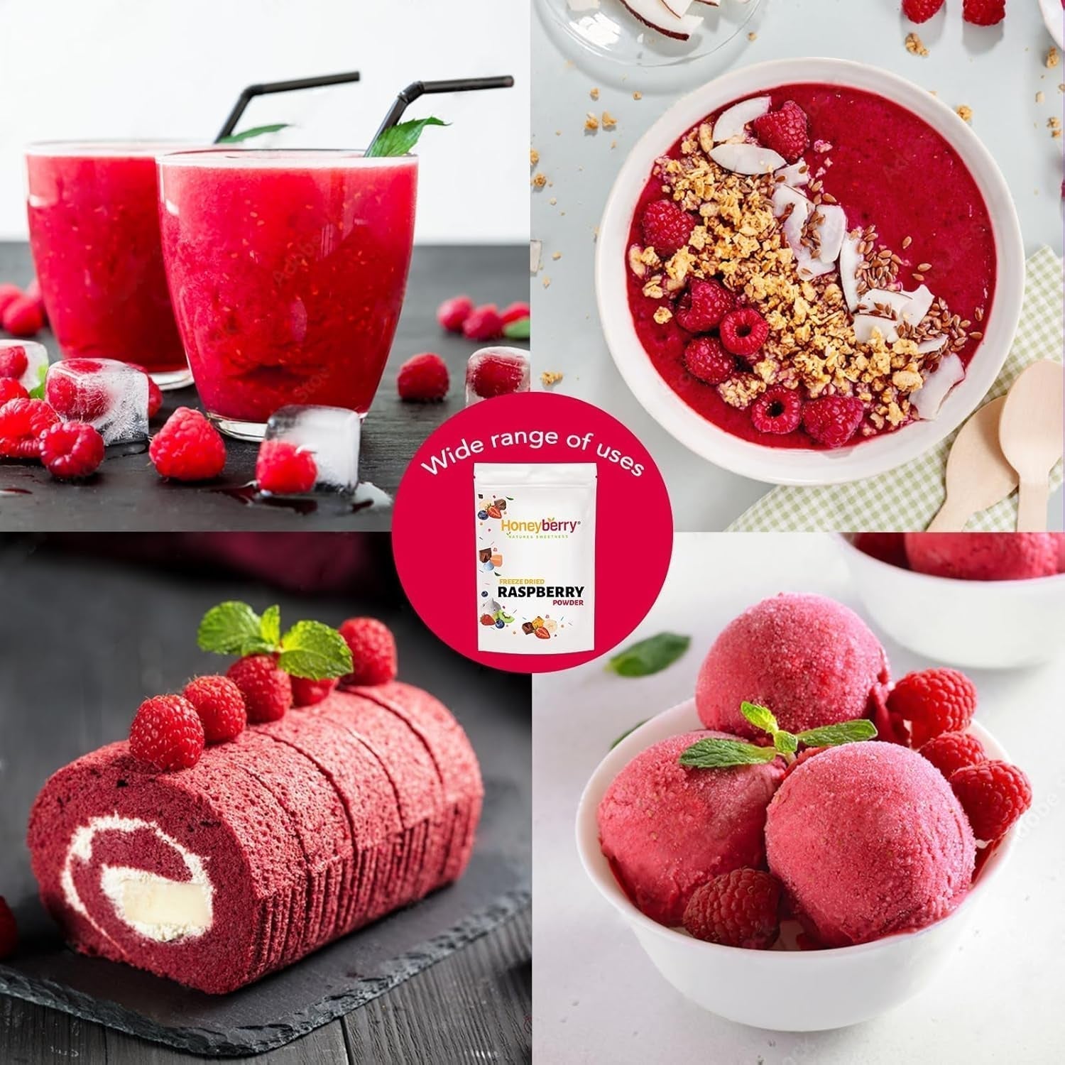 Poudre de framboise lyophilisée 100g - Poudre de fruits lyophilisés - Poudre de framboise lyophilisée pour pâtisserie, smoothies et muesli - Poudre de framboise 100% naturelle sans additifs Produits déshydratés Naty Shop