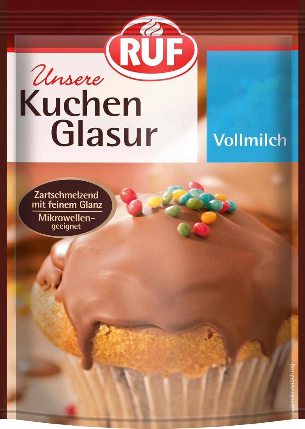RUF Cake Glaze Bourbon Vanille, 100g en sachet, passe au micro-ondes, pour glacer et décorer biscuits, muffins et gâteaux, pâte à sucre Naty Shop sans gluten Lait entier