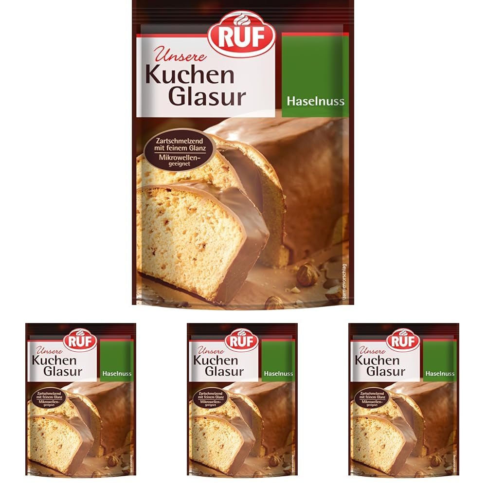 RUF Cake Glaze Noisette, 100g en sachet, passe au micro-ondes, pour glacer les gâteaux aux noix, pralines et nigrés, sans gluten (pack de 4) Pâte à Sucre Naty Shop Default Title