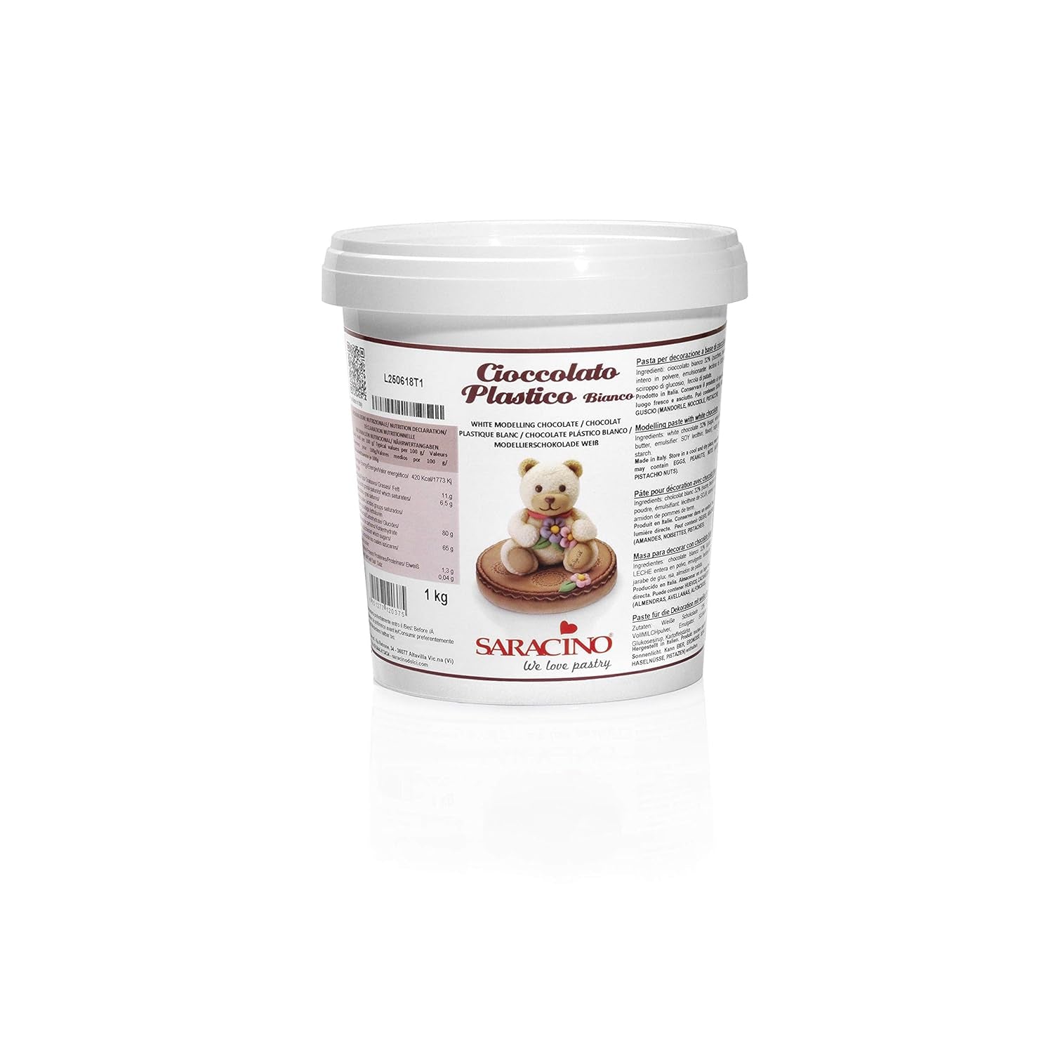 Saracino Chocolat à modeler blanc Pour la décoration et le modelage 1 Kg Made In Italy Pâte à Sucre Naty Shop Ivoire