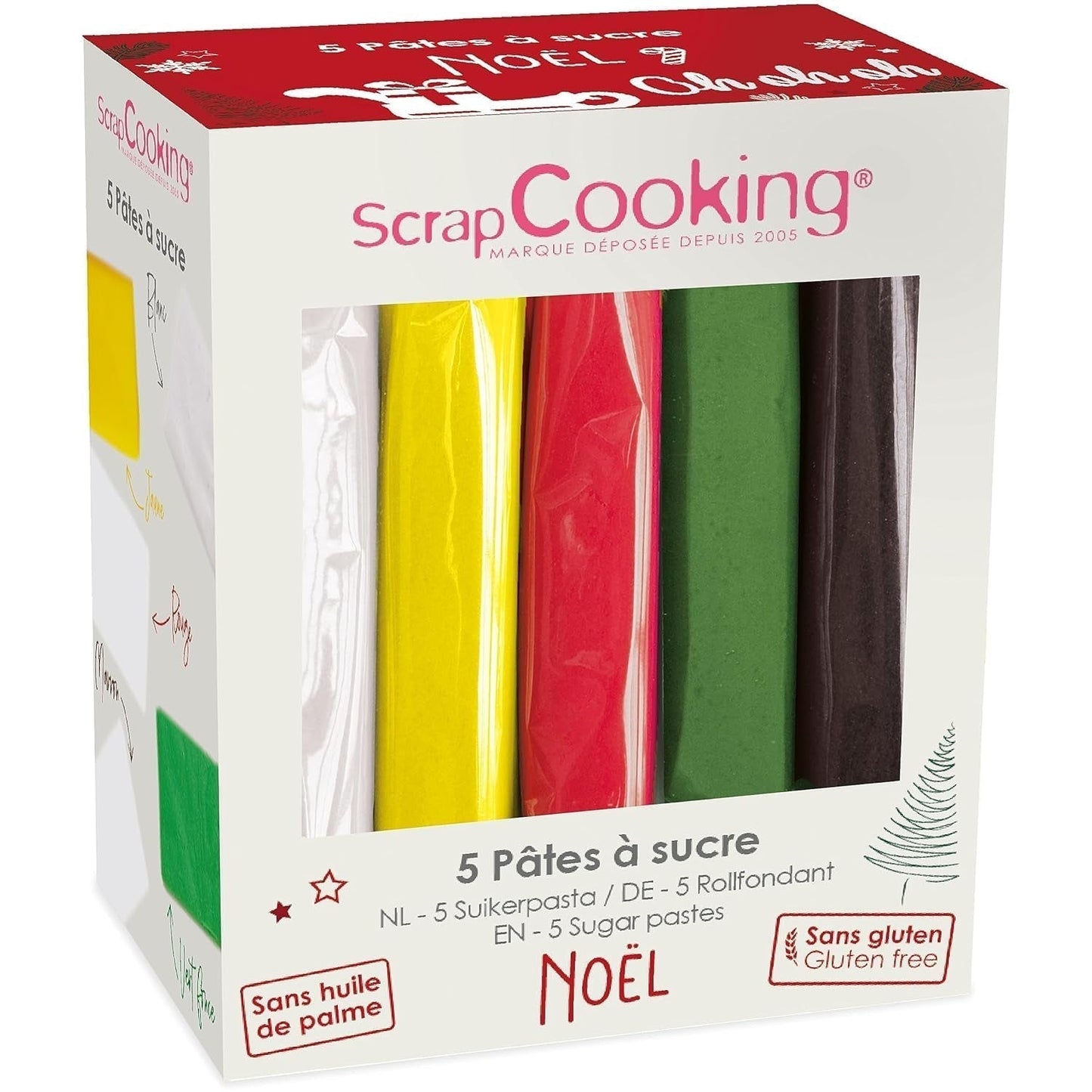 ScrapCooking - Lot de 5 Fondants - blanc, jaune, rouge, vert et marron - 5 x 80g - pâte à sucre pour gâteaux Décorations de gâteaux Anniversaire Noël - sans gluten ni huile de palme - 7257 Pâte à Sucre Naty Shop Default Title
