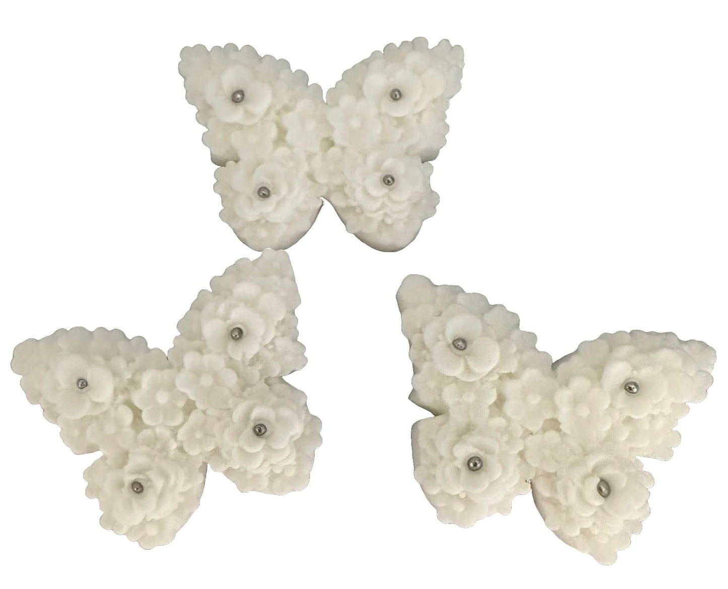 Lot de 3 décorations comestibles en sucre, Décorations en Pâte à Sucre Papillons Blancs Nati Shop
