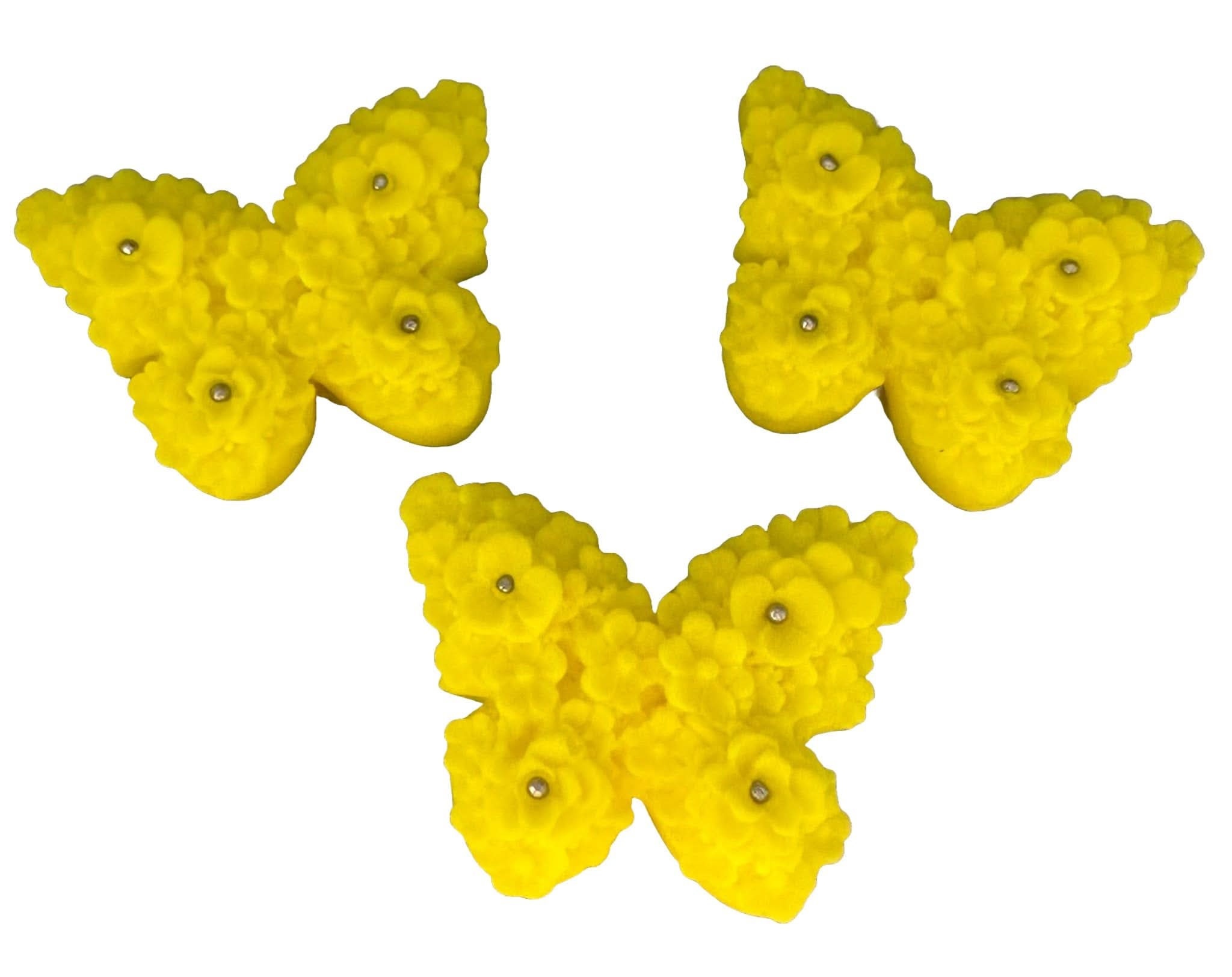 Lot de 3 décorations comestibles en sucre, Décorations en Pâte à Sucre Papillons Jaunes Nati Shop