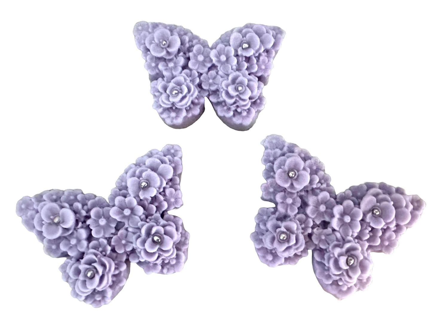 Lot de 3 décorations comestibles en sucre, Décorations en Pâte à Sucre Papillons Lilas Violets Nati Shop