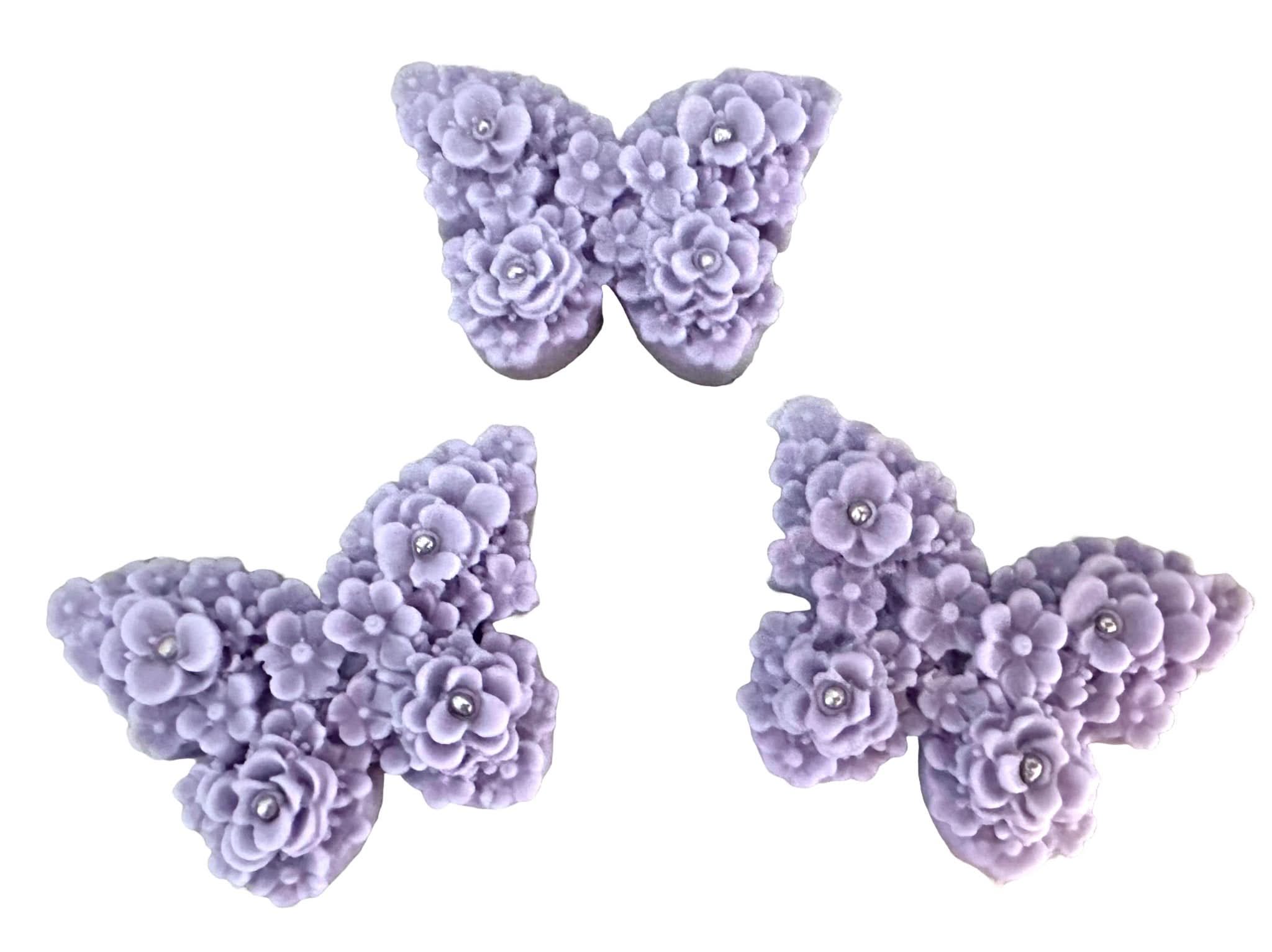 Lot de 3 décorations comestibles en sucre, Décorations en Pâte à Sucre Papillons Lilas Violets Nati Shop