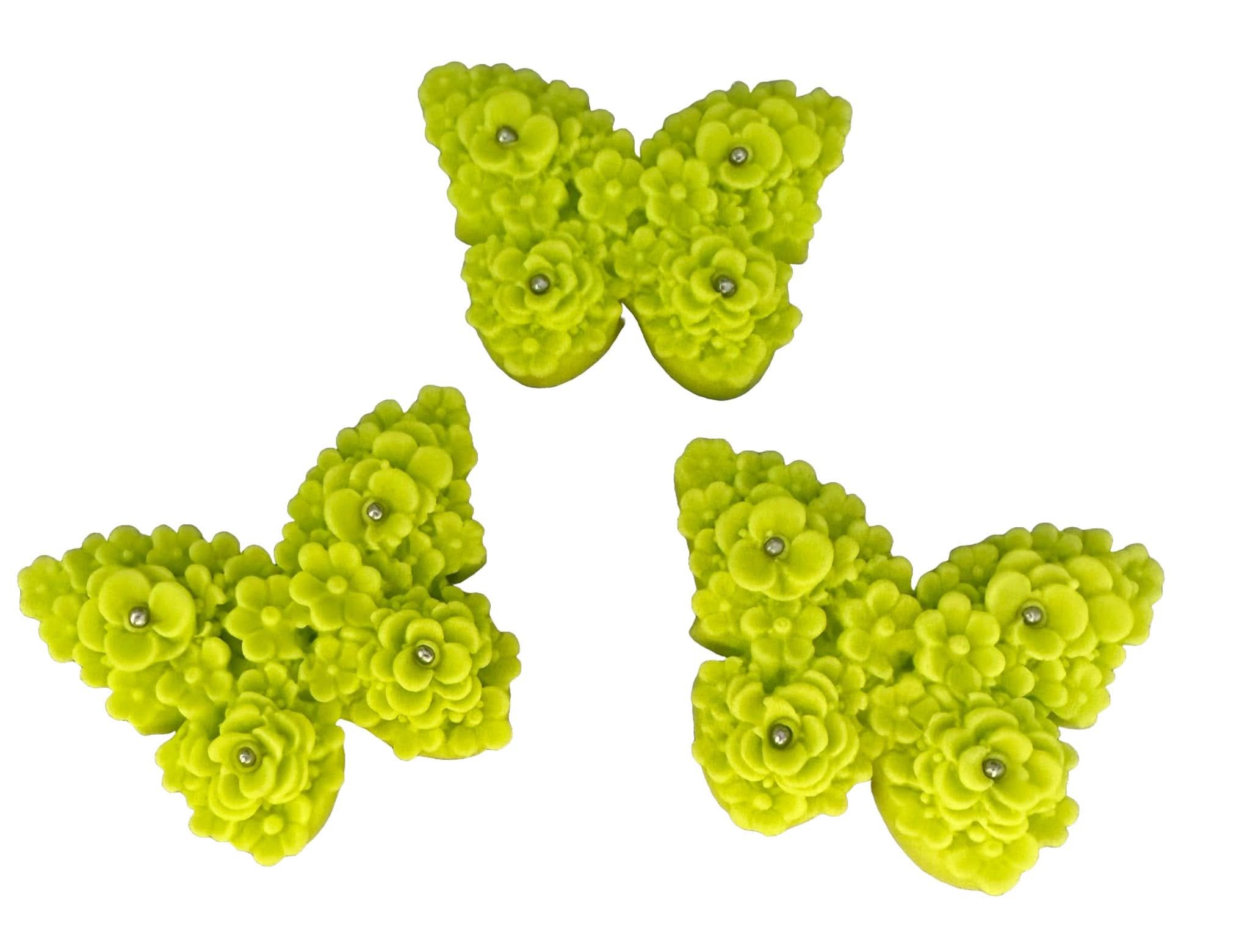Lot de 3 décorations comestibles en sucre, Décorations en Pâte à Sucre Papillons Verts Nati Shop