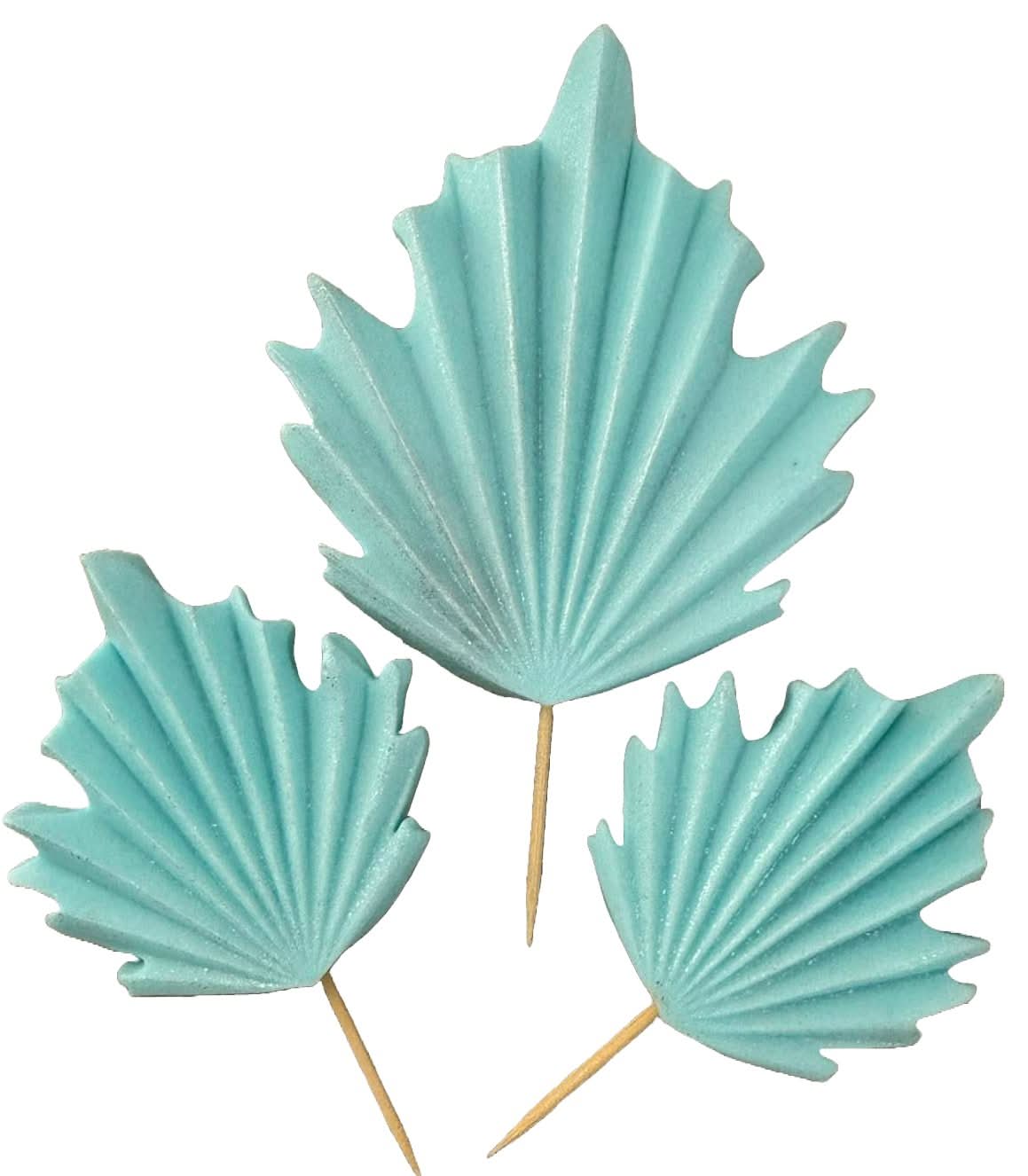 Lot de 3 décorations comestibles en sucre, Décorations feuilles exotiques bleues de chez Pâte à Sucre Nati Shop