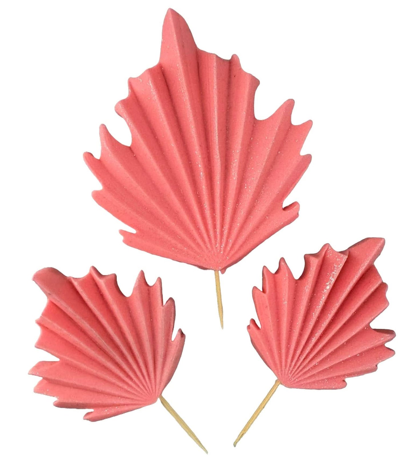 Lot de 3 décorations comestibles en sucre, Décorations feuilles exotiques roses de chez Pâte à Sucre Nati Shop