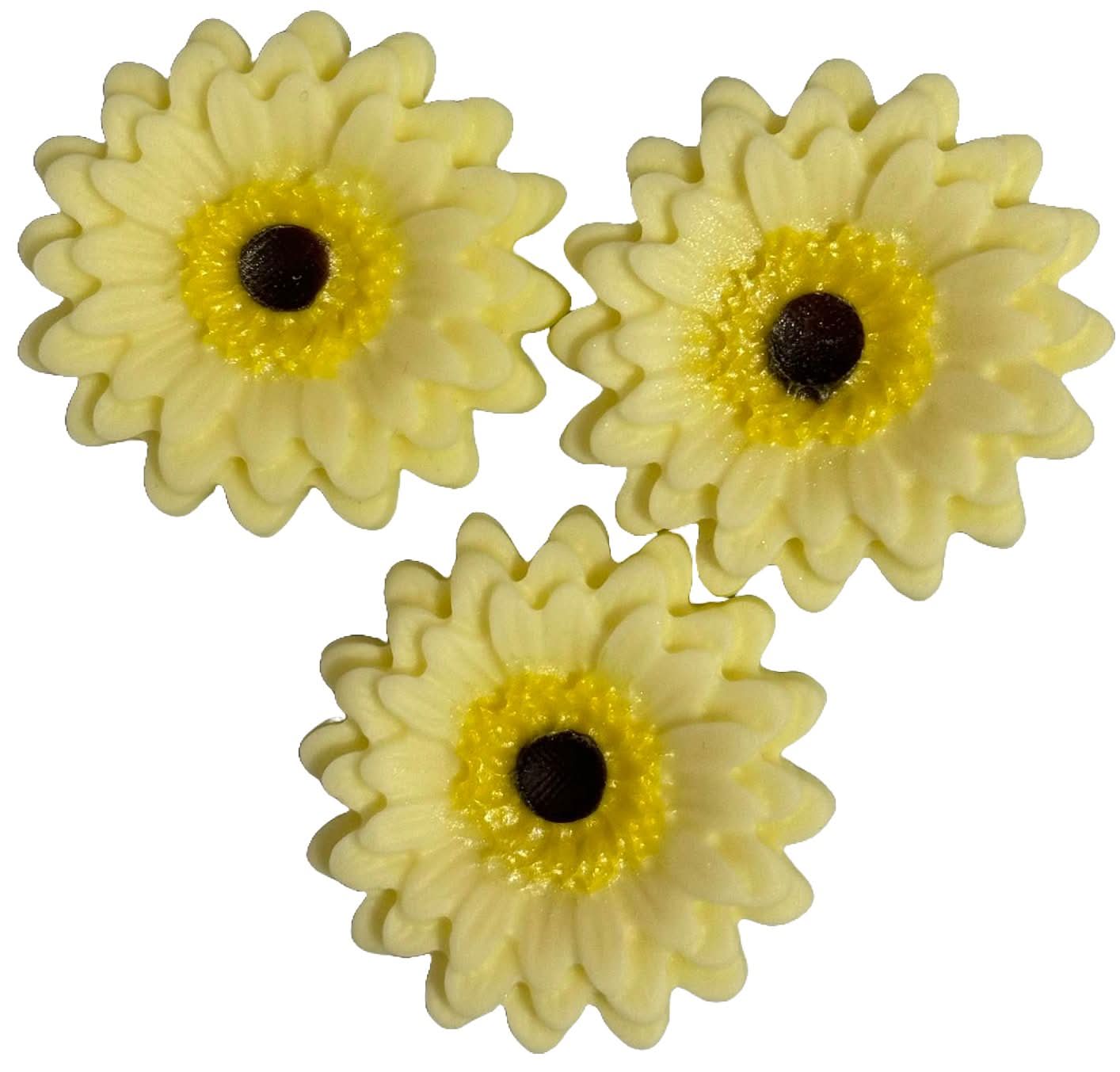 Lot de 3 décorations comestibles en sucre, décorations Gerbera jaune clair de Sugar Paste Nati Shop