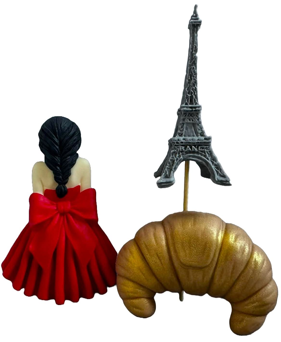 Lot de 3 décorations comestibles en sucre, La Dame à Paris Décorations en Pâte à Sucre Nati Shop
