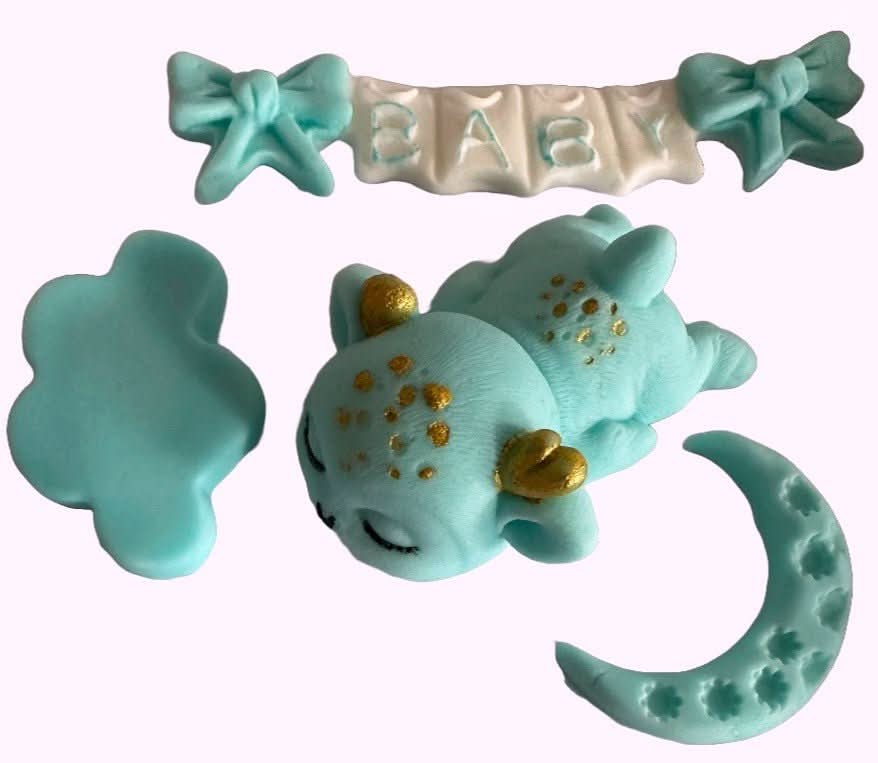 Lot de 4 décorations comestibles en sucre, Décorations Baptême en Pâte à Sucre Nati Shop