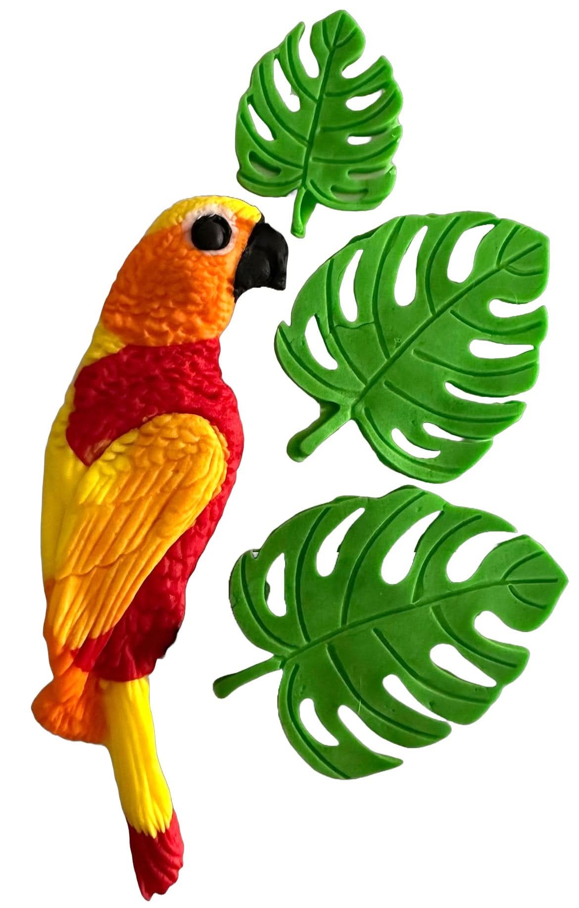 Lot de 4 décorations comestibles en sucre, Décorations en pâte à sucre Perroquet Tropical Nati Shop