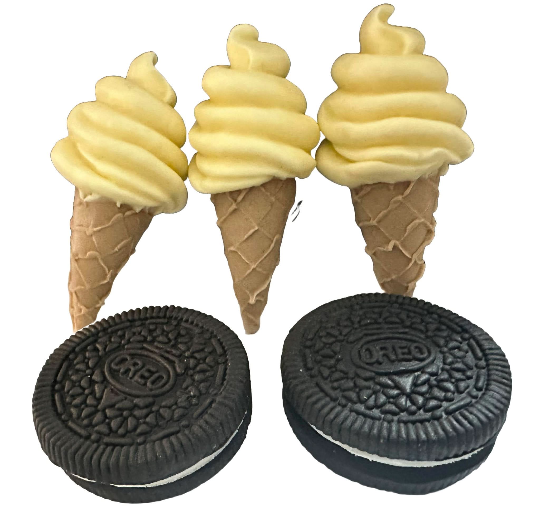 Lot de 5 décorations comestibles en sucre, décorations glaces et oreo de Sugar Paste Nati Shop