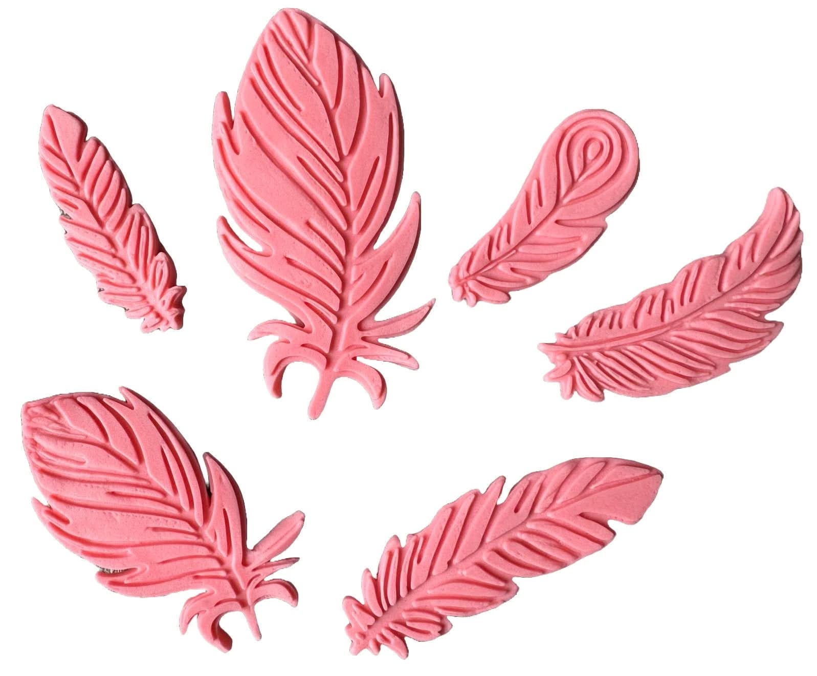 Lot de 6 décorations comestibles en sucre, Décorations en Pâte à Sucre Plumes Roses Nati Shop