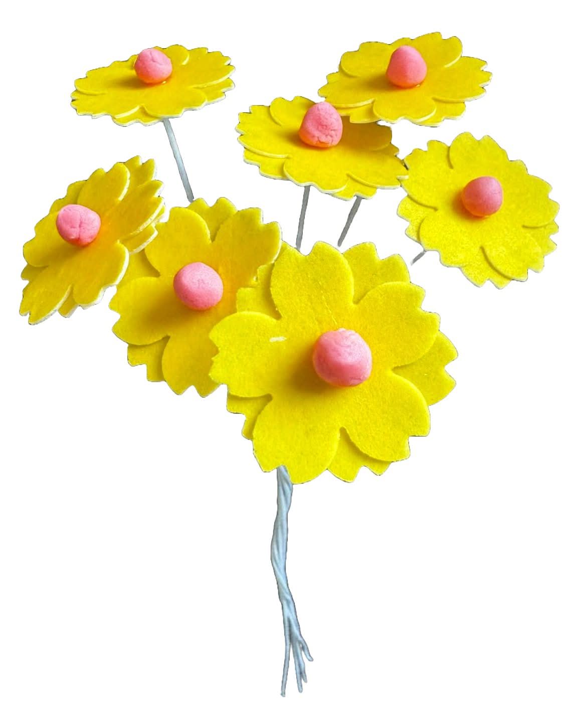 Lot de 7 décorations comestibles en gaufrettes, décorations fleurs jaunes en pâte à sucre Nati Shop