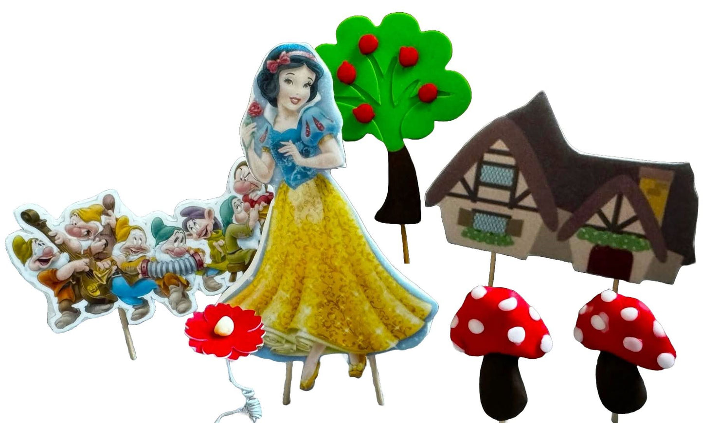 Lot de 7 décorations comestibles en sucre, Décorations en pâte à sucre Blanche Neige Nati Shop