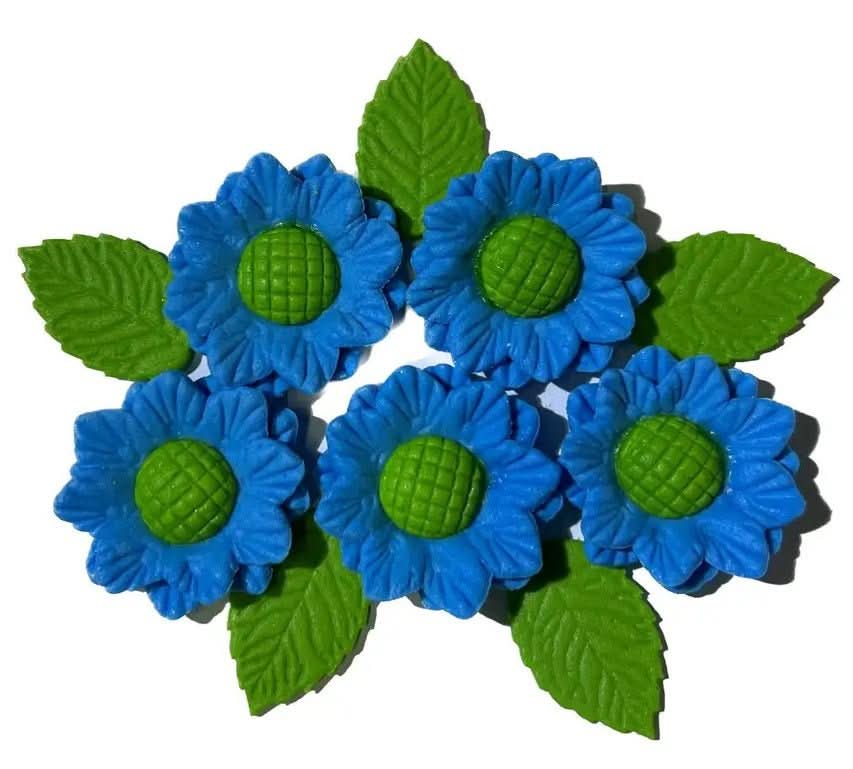 Ensemble de décorations comestibles en sucre, Fleurs bleues Nati Shop