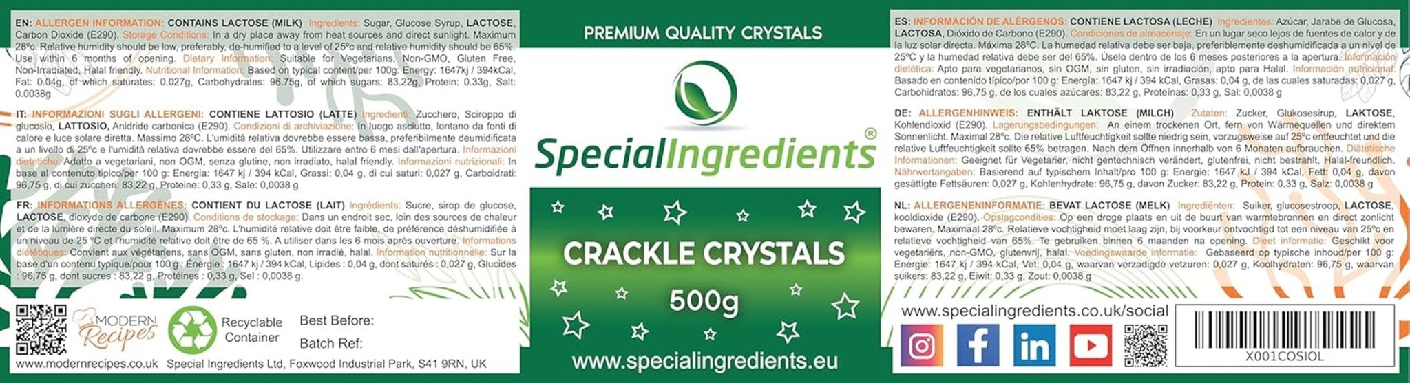 Ingrédients spéciaux Crackle Crystals Crackle 500g La plus haute qualité, sans OGM, idéal pour les gâteaux, les bonbons et les glaces Pâte à sucre Naty Shop