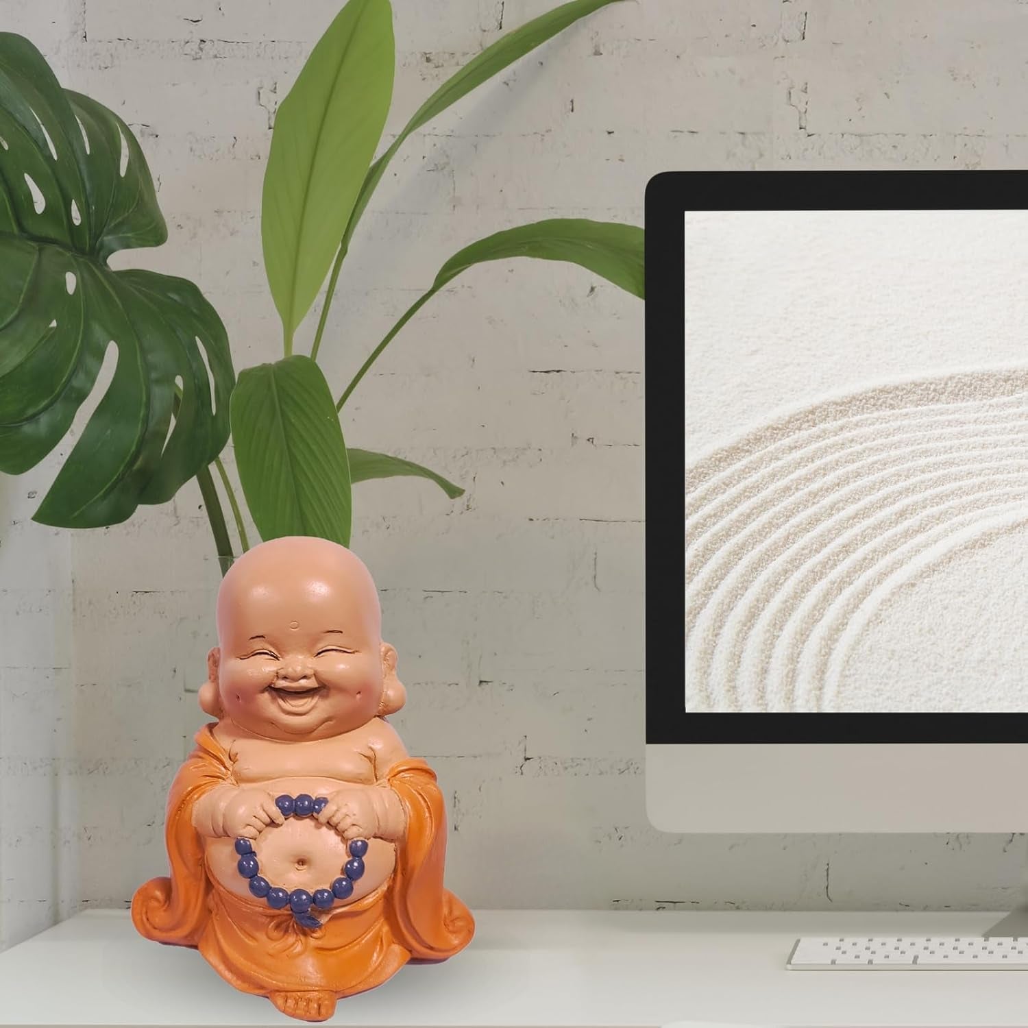 Statue Bouddha rieur avec chapelet - Figurine inspirante et joyeuse - Talisman porte-bonheur plein de positivité - Idée cadeau mignonne et spirituelle - -H 10 cm - Zen'Light Statues et sculptures Naty Shop