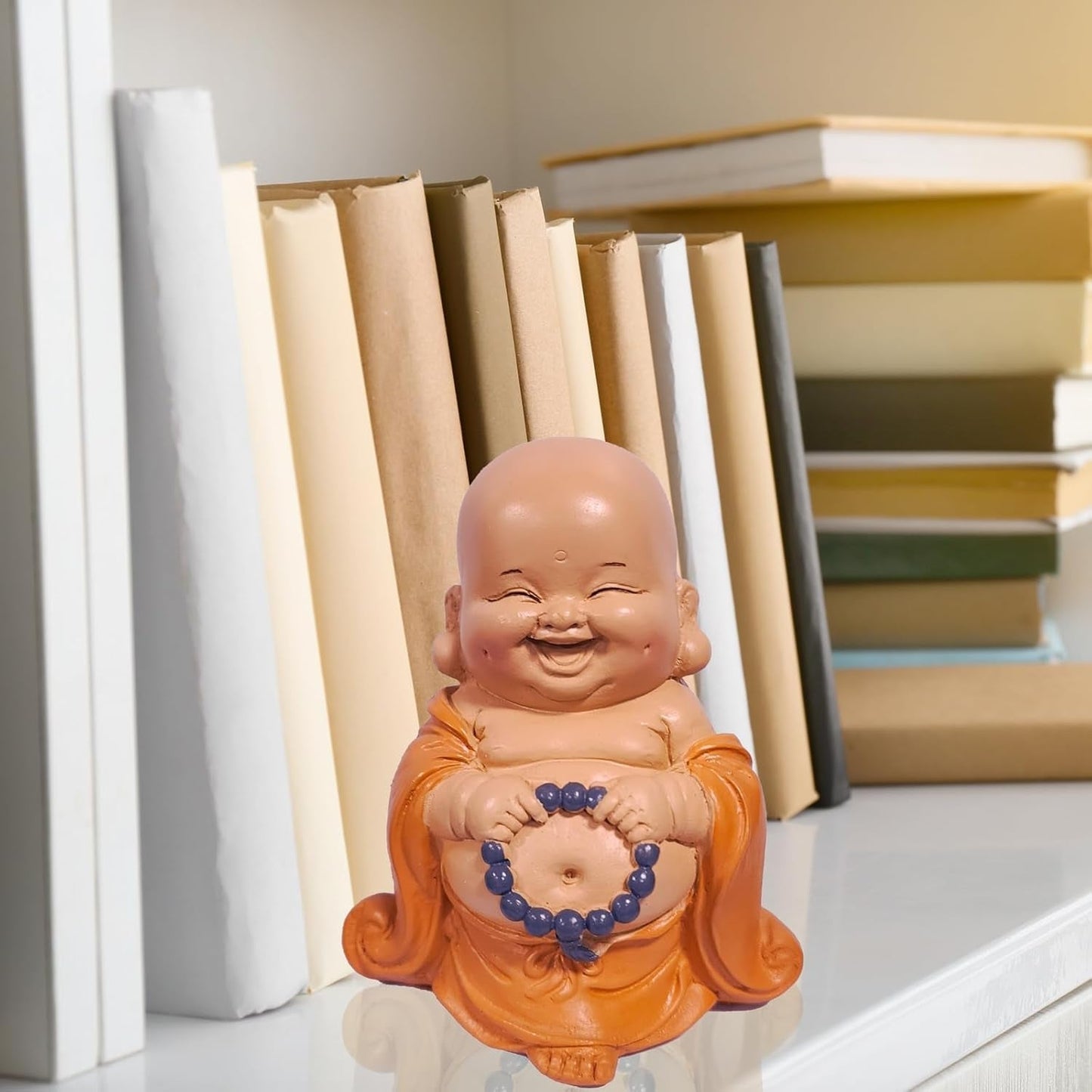 Statue Bouddha rieur avec chapelet - Figurine inspirante et joyeuse - Talisman porte-bonheur plein de positivité - Idée cadeau mignonne et spirituelle - -H 10 cm - Zen'Light Statues et sculptures Naty Shop