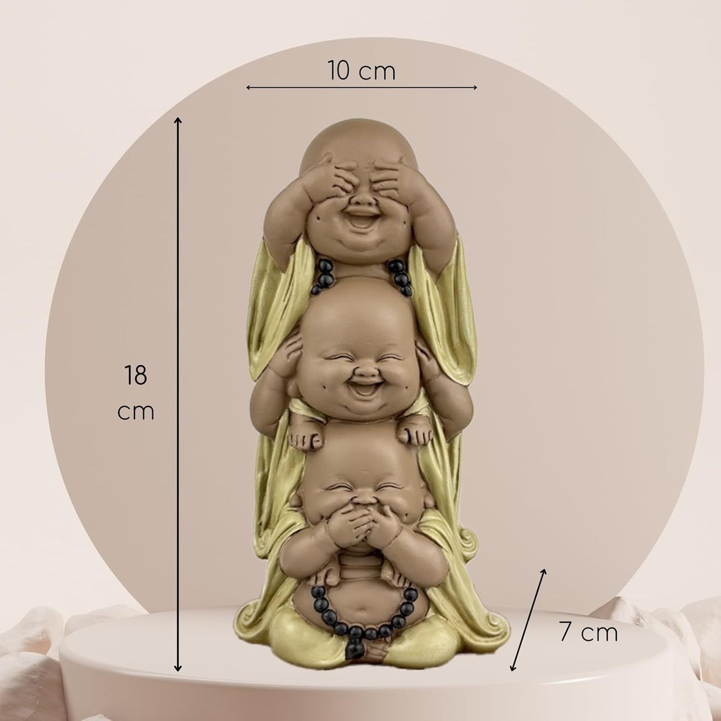 Statue 3 Bouddhas rieurs - Ne rien voir - Ne rien entendre - Ne rien dire - Bébé Bouddha Ensemble symbolique - Ambiance paisible et joyeuse - Déco Zen - H 18 cm - Zen'Light Statuettes et sculptures Naty Shop