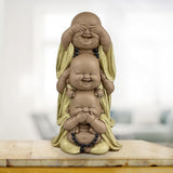 Statue 3 Bouddhas rieurs - Ne rien voir - Ne rien entendre - Ne rien dire - Bébé Bouddha Ensemble symbolique - Ambiance paisible et joyeuse - Déco Zen - H 18 cm - Zen'Light Statuettes et sculptures Naty Shop