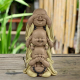 Statue 3 Bouddhas rieurs - Ne rien voir - Ne rien entendre - Ne rien dire - Bébé Bouddha Ensemble symbolique - Ambiance paisible et joyeuse - Déco Zen - H 18 cm - Zen'Light Statuettes et sculptures Naty Shop