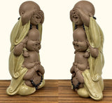Statue 3 Bouddhas rieurs - Ne rien voir - Ne rien entendre - Ne rien dire - Bébé Bouddha Ensemble symbolique - Ambiance paisible et joyeuse - Déco Zen - H 18 cm - Zen'Light Statuettes et sculptures Naty Shop