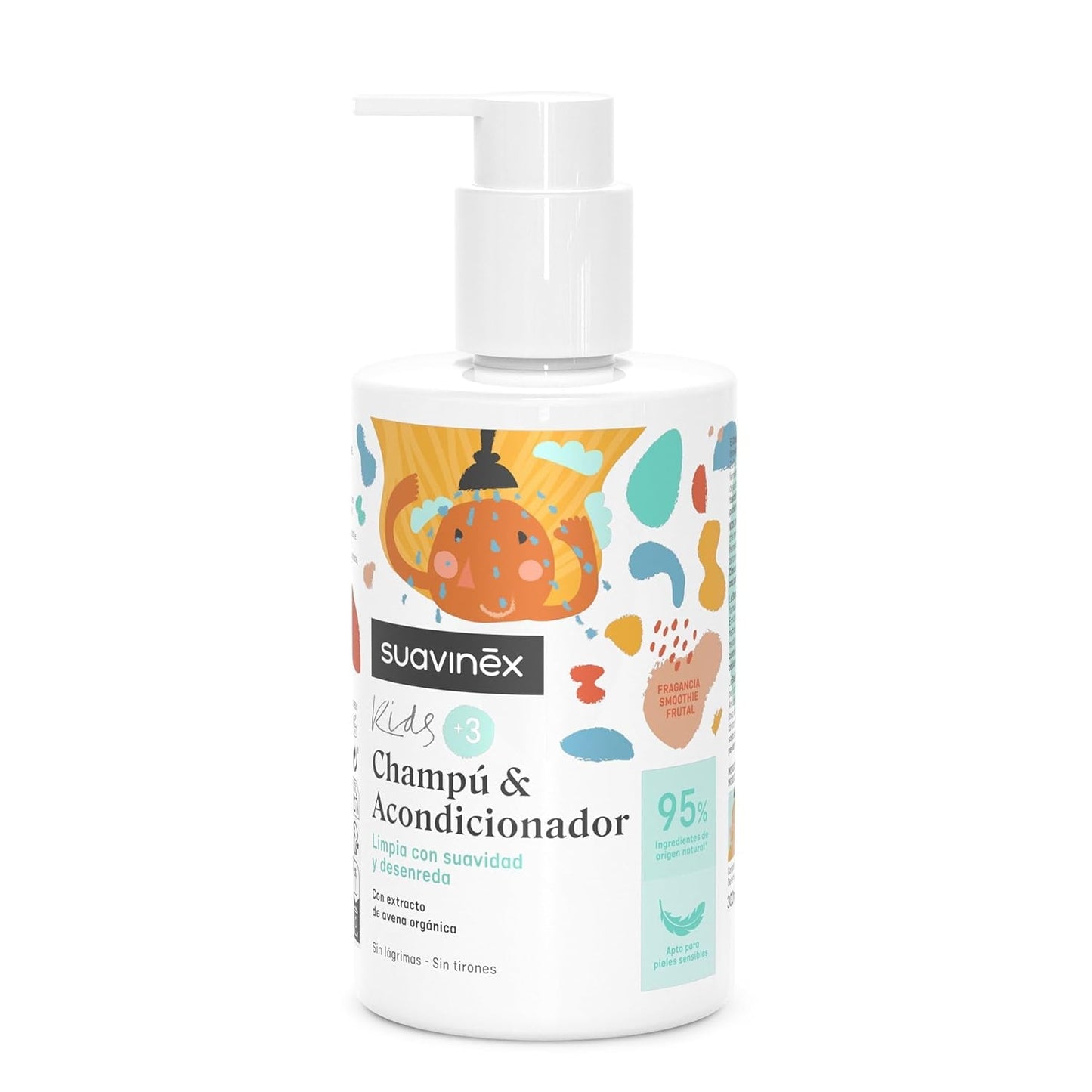 Suavinex, shampoing soin pour enfants de 3 à 10 ans, sans allergène, sans paraben, sans silicone, adapté aux peaux sensibles, sans déchirures ni tiraillements, 95% d'ingrédients d'origine naturelle, Enfants - Bain et Soin Naty Shop Shampoing et après-shampooing