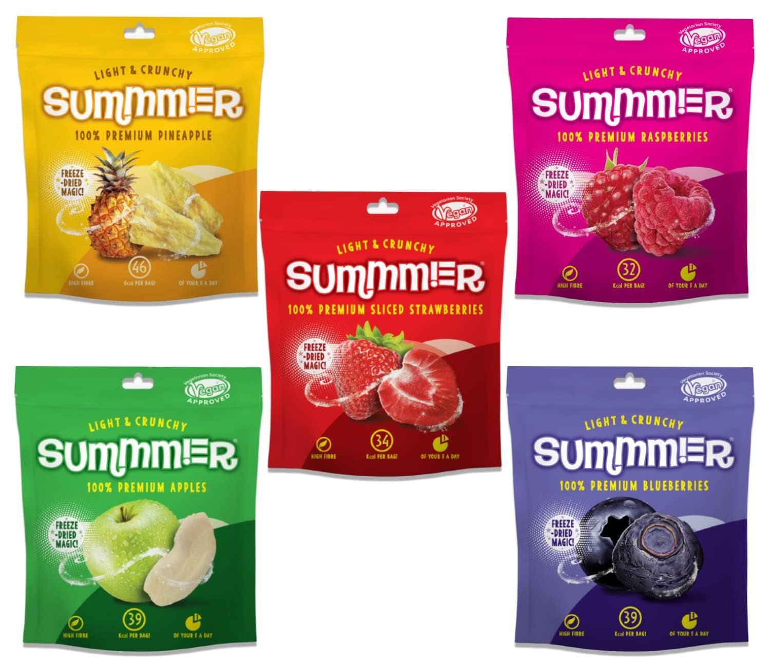 Fraises lyophilisées Summmer - Paquet de 5 - Sans sucre, 100 % naturelles, délicieuses collations croquantes pour enfants et adultes, idéales pour les céréales et les boîtes à lunch (55 g) Naty Shop Produits déshydratés Pack de 5 Mix