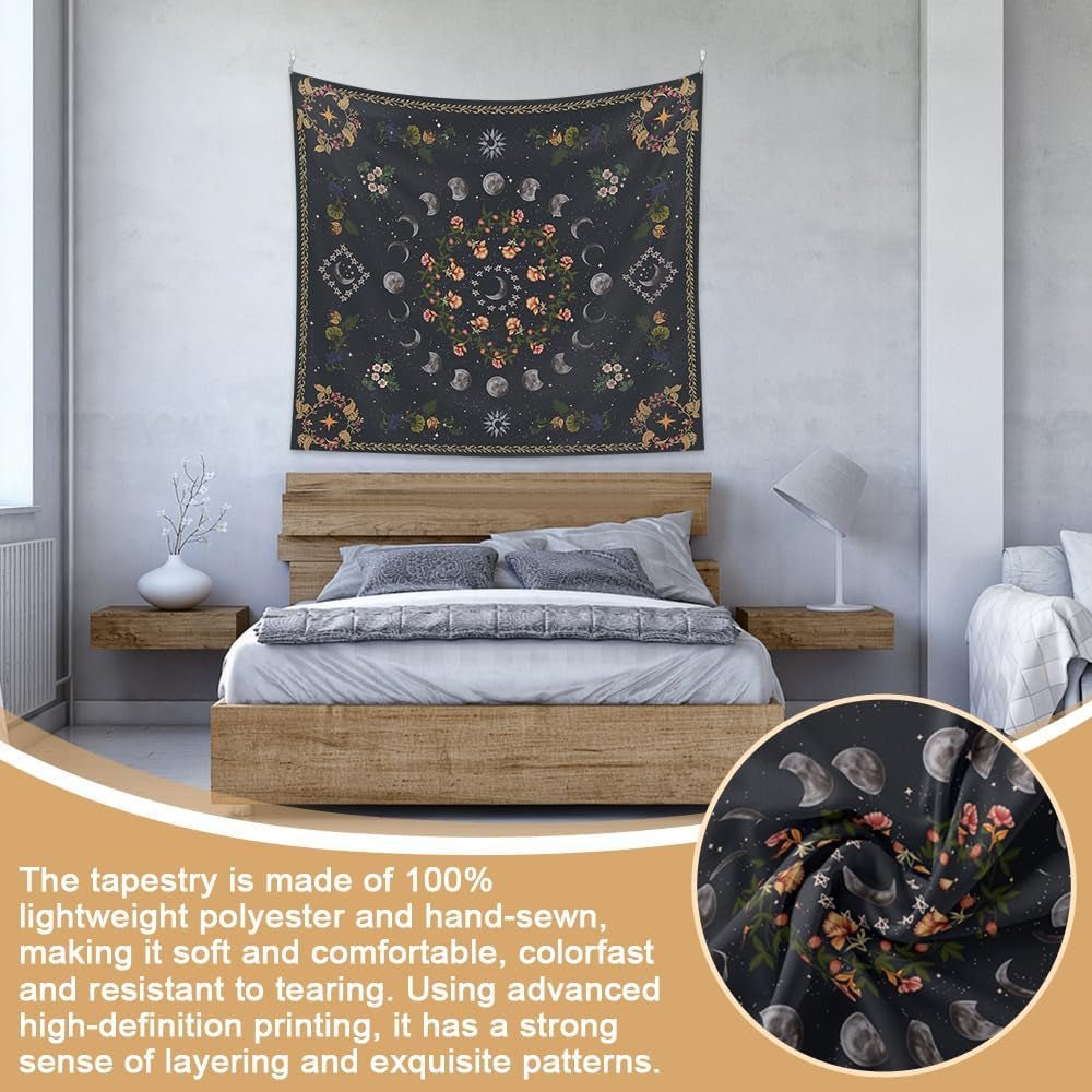 Tapisserie 130 130mx150m phases de lune toile fleur Accueil - Accessoires et Décorations Naty Shop
