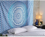 Tapisserie aakriti gallery couvre lit mandala en coton Accueil - Accessoires et Décorations Naty Shop Bleu 13L X 4.1B Cm