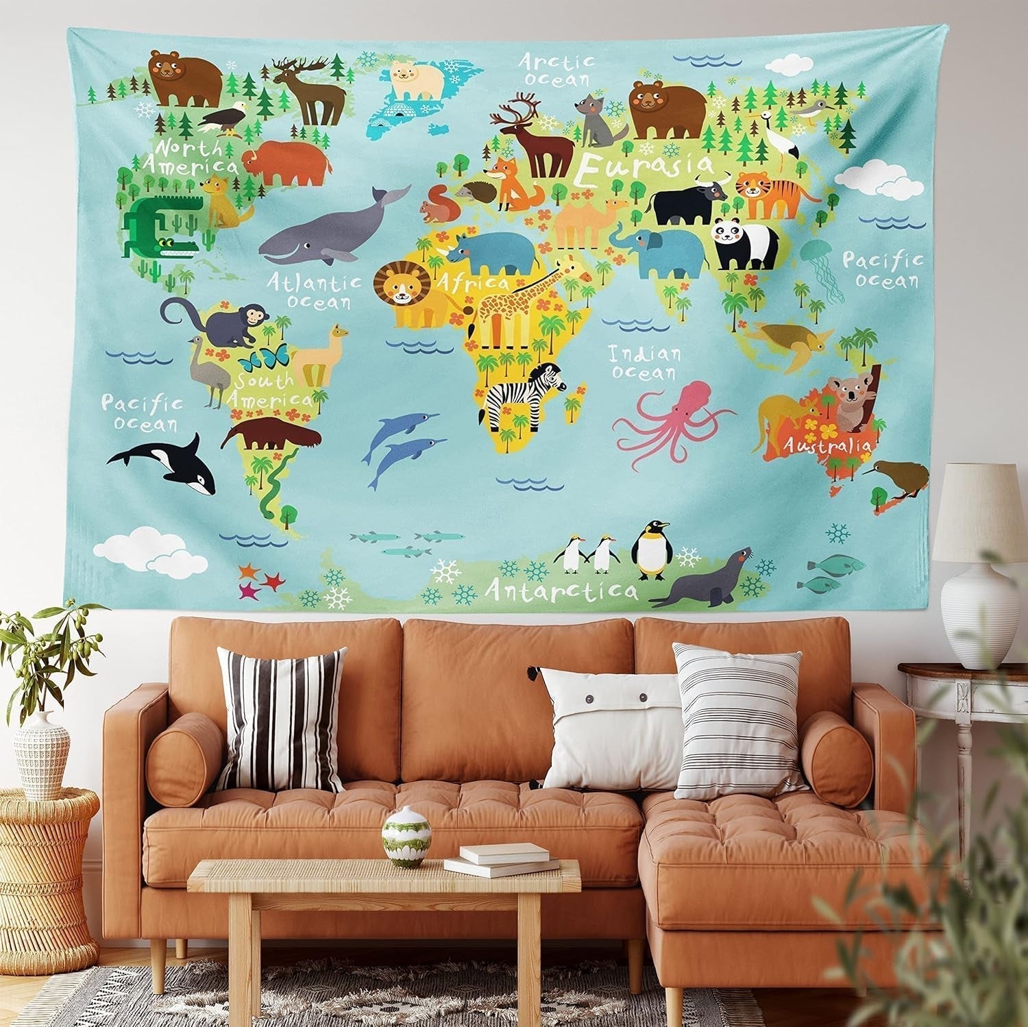 Tapisserie abakuhaus esprit d'aventure carte du monde dessins animaux Accueil - Accessoires et Décorations Naty Shop