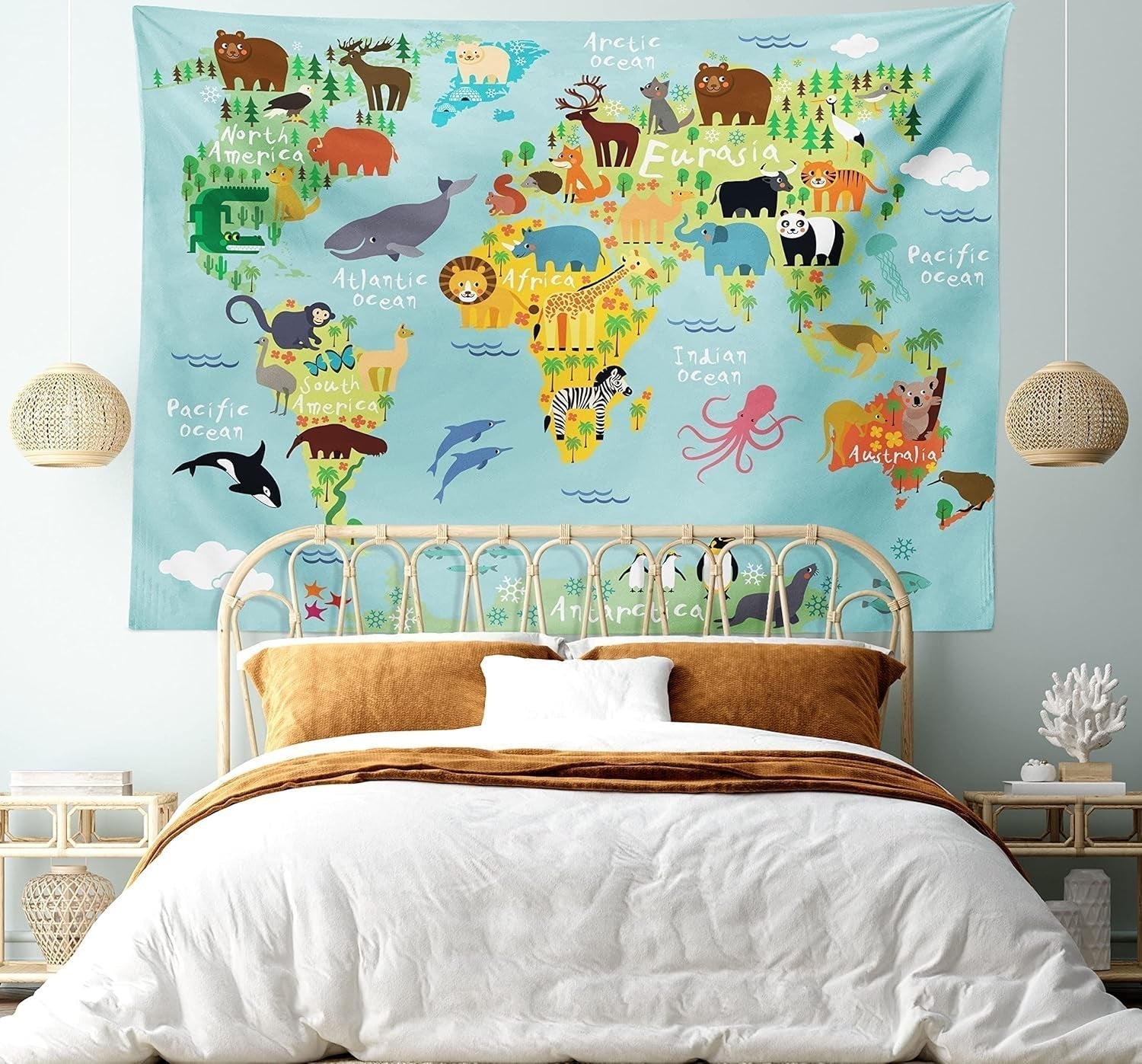 Tapisserie abakuhaus esprit d'aventure carte du monde dessins animaux Accueil - Accessoires et Décorations Naty Shop