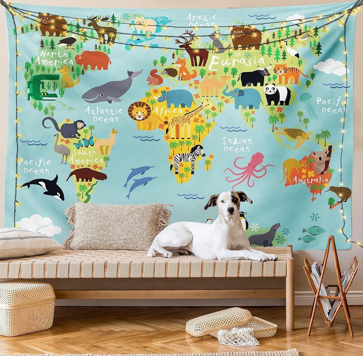 Tapisserie abakuhaus esprit d'aventure carte du monde dessins animaux Accueil - Accessoires et Décorations Naty Shop
