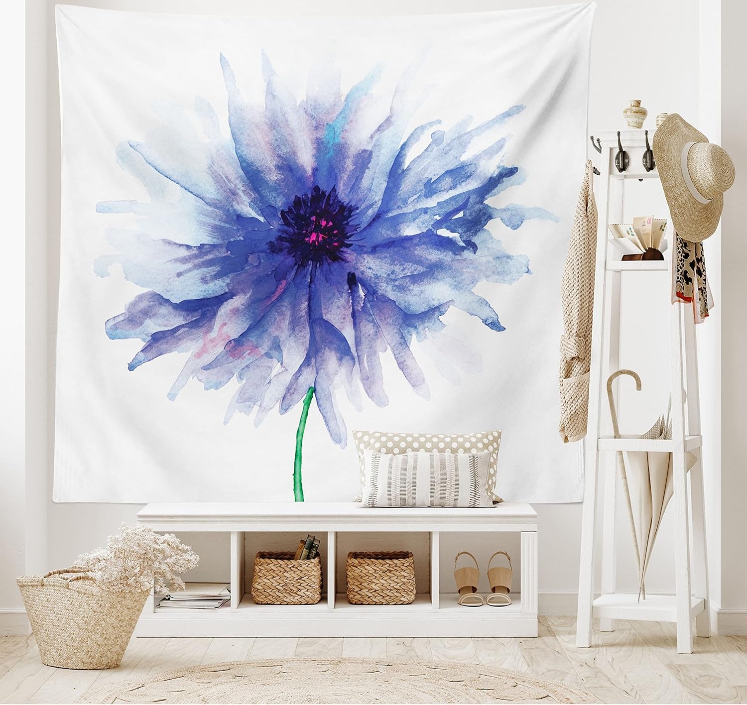 Tapisserie abakuhaus esprit d'aventure dessins de carte du monde animal Maison - Accessoires et Décorations Naty Shop Bleu Marine Blanc 230L X 140B Cm