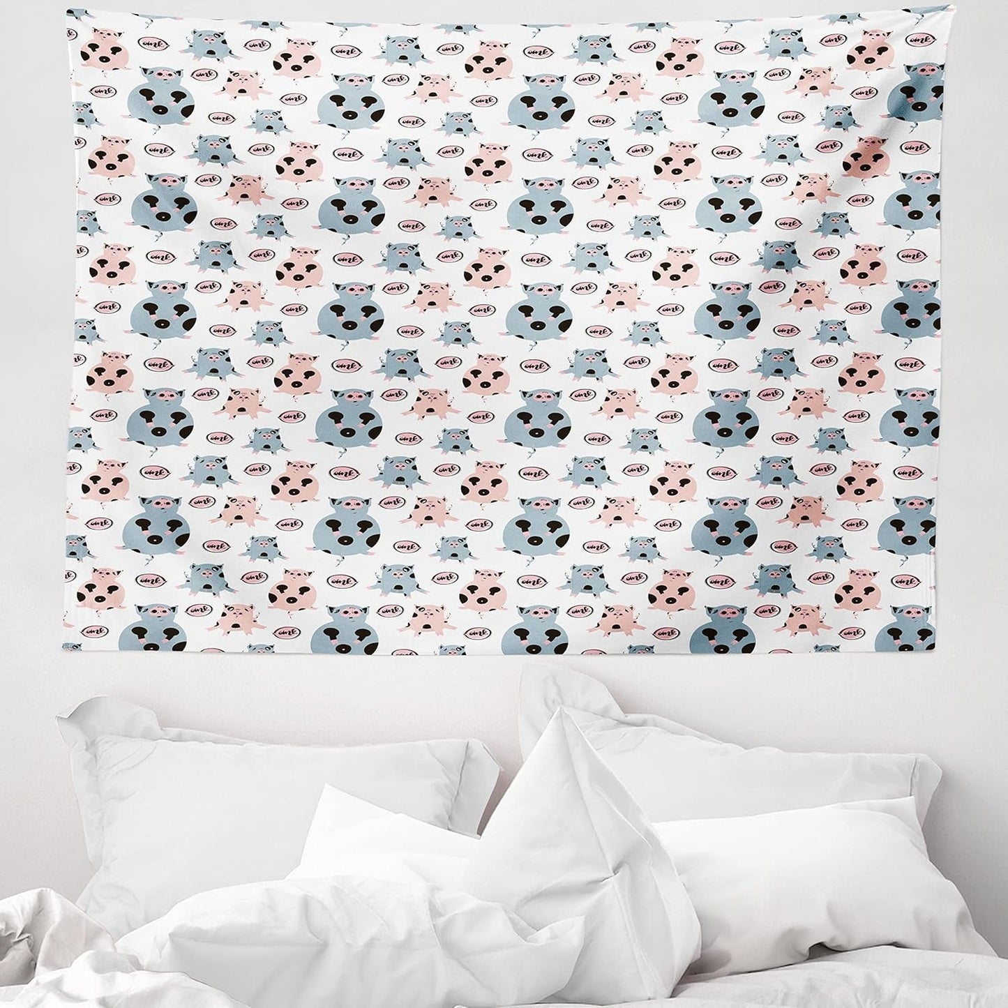 Tapisserie abakuhaus esprit d'aventure carte du monde animal dessins Maison - Accessoires et Décorations Naty Shop Gris Bleu 150L X 110B Cm