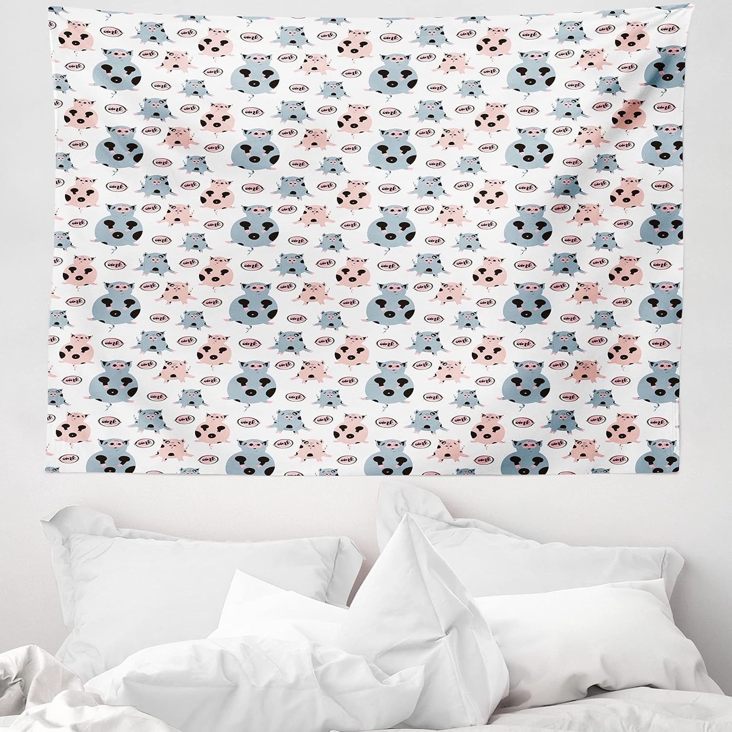 Tapisserie abakuhaus esprit d'aventure carte du monde animal dessins Maison - Accessoires et Décorations Naty Shop Gris Bleu 150L X 110B Cm