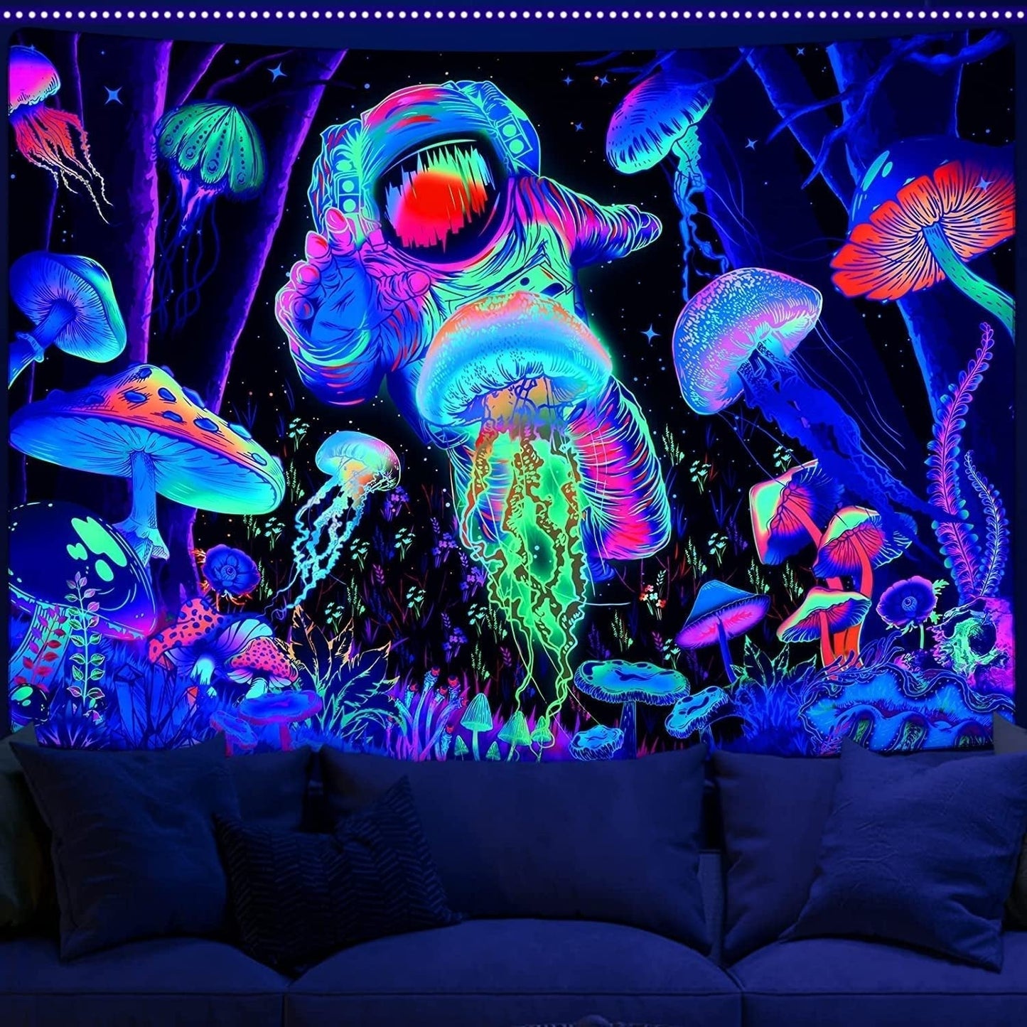 Tapisserie alishomtll lumière noire art mural abstrait Maison - Accessoires et Décorations Naty Shop Multi 150L X 130B Cm
